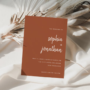 Modern Minimalist Script Terracotta   Wedding Invitation