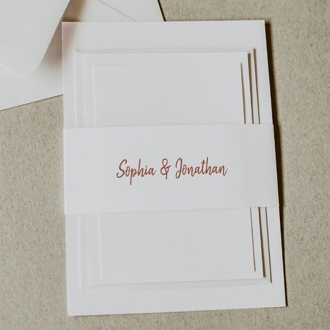 Modern Minimalist Script | Terracotta Wedding Invitation Belly Band (Creator Uploaded)