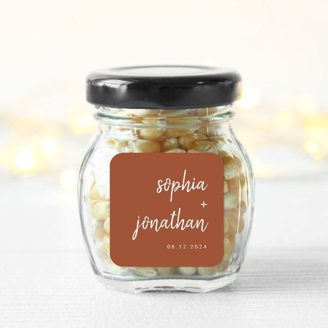 Modern Minimalist Script Terracotta | Wedding Square Sticker (Creator Uploaded)