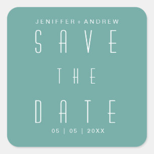 Modern Minimalist Script Turquoise Save The Date Square Sticker