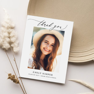 Modern Minimalist Script Two Photo Graduation Thank You Card