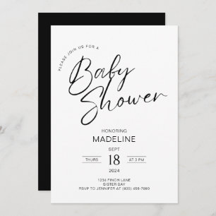 Modern Minimalist Script Typography Baby Shower  Invitation