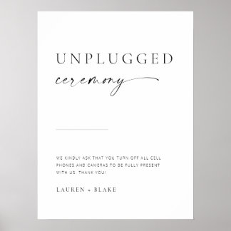 Modern Minimalist Script Unplugged Ceremony Sign