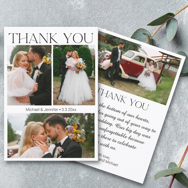 modern minimalist script wedding 4 photos collage  thank you card (Creator Uploaded)