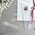 Modern Minimalist Script | Wedding Acrylic Invitations<br><div class="desc">These elegant,  minimalist clear acrylic wedding invitations feature white,  modern script typography and clean,  sans serif text for a simple and stylish design you will love.</div>