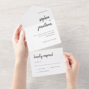 Modern Minimalist Script   Wedding All In One Invitation