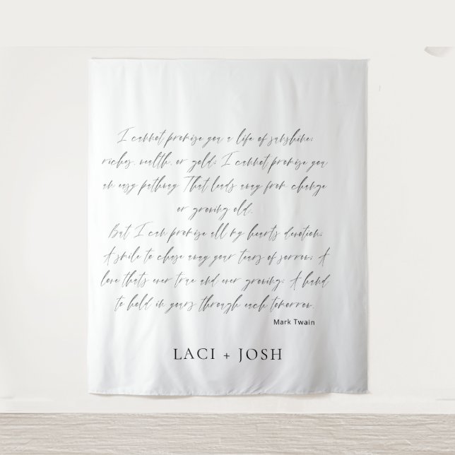 Modern Minimalist Script Wedding Ceremony Backdrop Tapestry (Front)