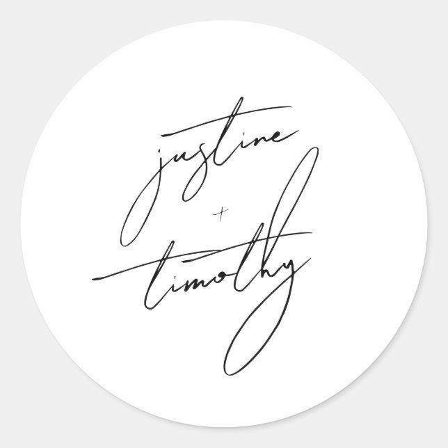 Modern Minimalist Script Wedding Classic Round Sticker (Front)
