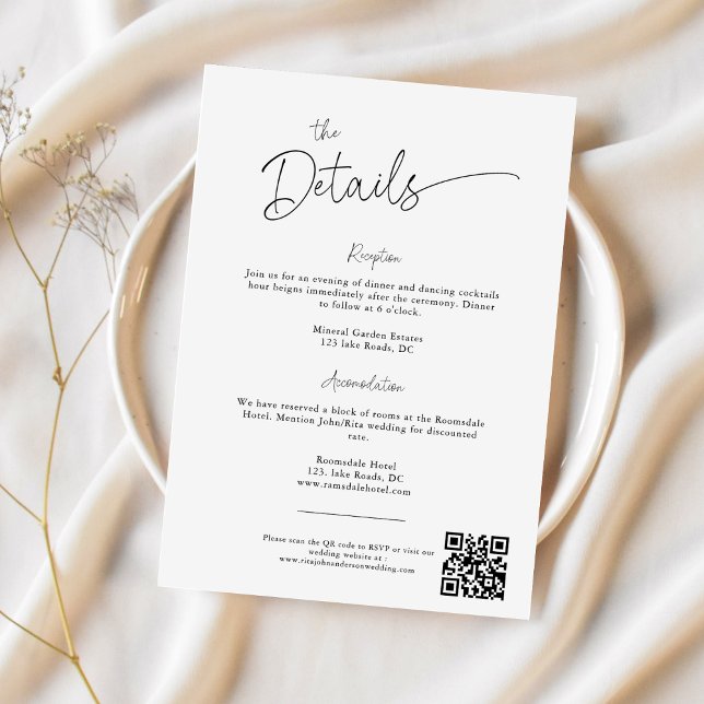 Modern Minimalist Script Wedding Details Enclosure Card (Creator Uploaded)