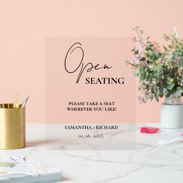 Modern Minimalist Script Wedding Open Seating Sign (Wedding)