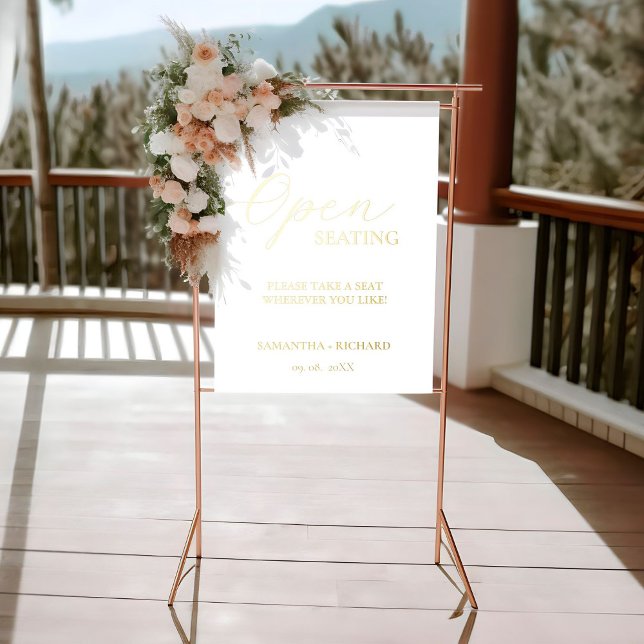 Modern Minimalist Script Wedding Open Seating Sign (Creator Uploaded)