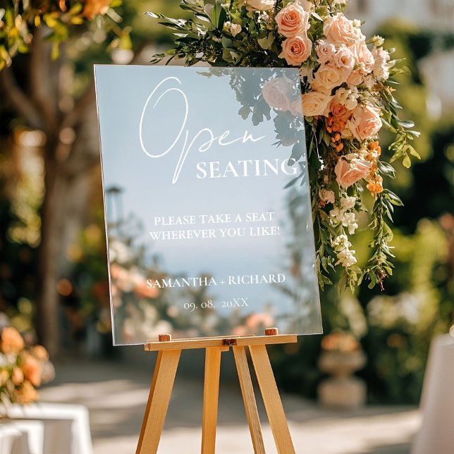 Modern Minimalist Script Wedding Open Seating Sign (Creator Uploaded)