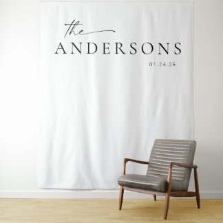 Modern Minimalist Script Wedding Photo Backdrop Tapestry