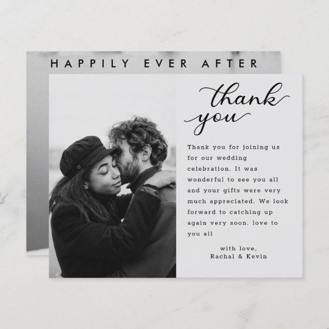 Modern Minimalist Script Wedding Photo Thank You (Front/Back)