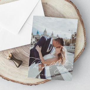 Modern Minimalist Script Wedding Photo Thank You Card