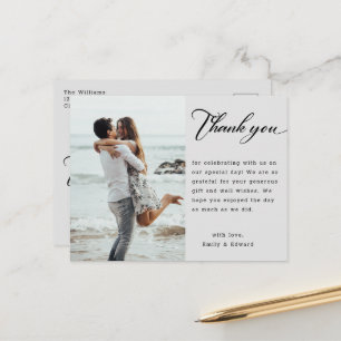 Modern Minimalist Script Wedding Photo Thank You Postcard