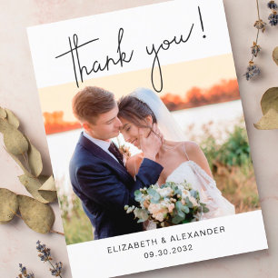 Modern minimalist script Wedding Photo thank you Postcard