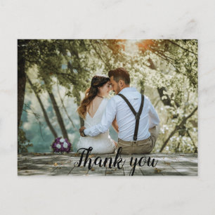 Modern Minimalist Script Wedding Photo Thank You Postcard