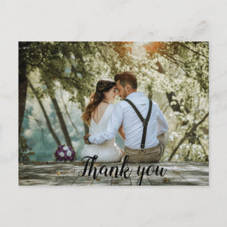 Modern Minimalist Script Wedding Photo Thank You  Postcard