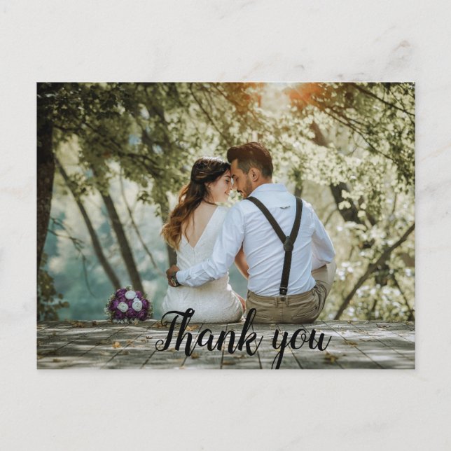 Modern Minimalist Script Wedding Photo Thank You  Postcard (Front)