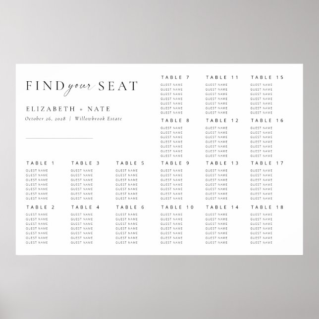 Modern Minimalist Script Wedding Seating Chart (Front)
