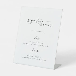 Modern Minimalist Script Wedding Signature Drinks Pedestal Sign