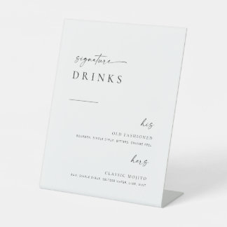 Modern Minimalist Script Wedding Signature Drinks Pedestal Sign