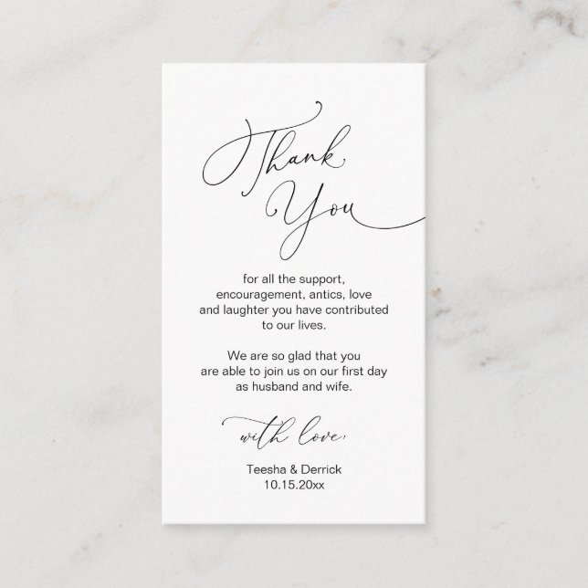 Modern Minimalist Script, Wedding Thank you  Enclo Enclosure Card (Front)