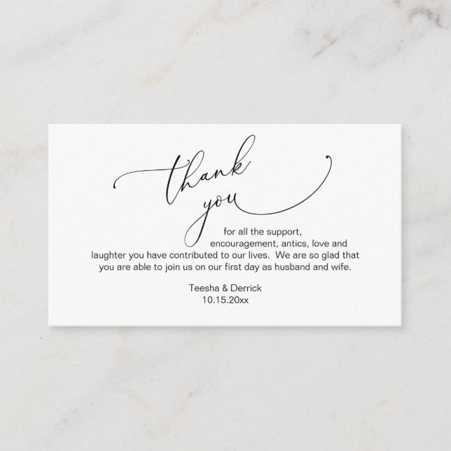 Modern Minimalist Script, Wedding Thank you  Enclo Enclosure Card (Front)