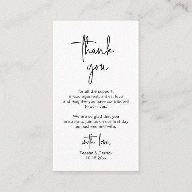 Modern Minimalist Script, Wedding Thank you Enclos Enclosure Card (Front)