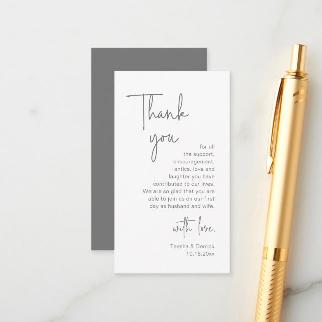 Modern Minimalist Script, Wedding Thank you Enclos Enclosure Card (Front/Back In Situ)