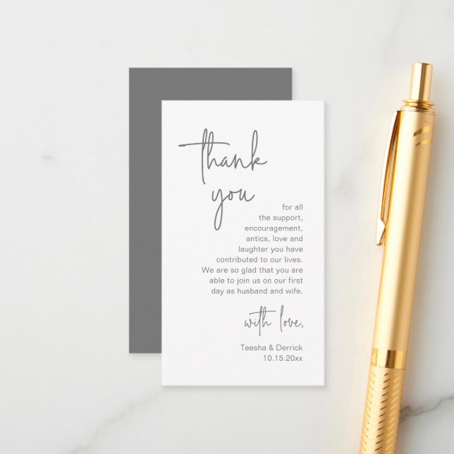 Modern Minimalist Script, Wedding Thank you Enclosure Card (Front/Back In Situ)