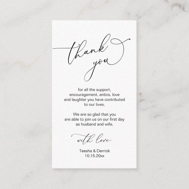 Modern Minimalist Script, Wedding Thank you  Enclosure Card (Front)