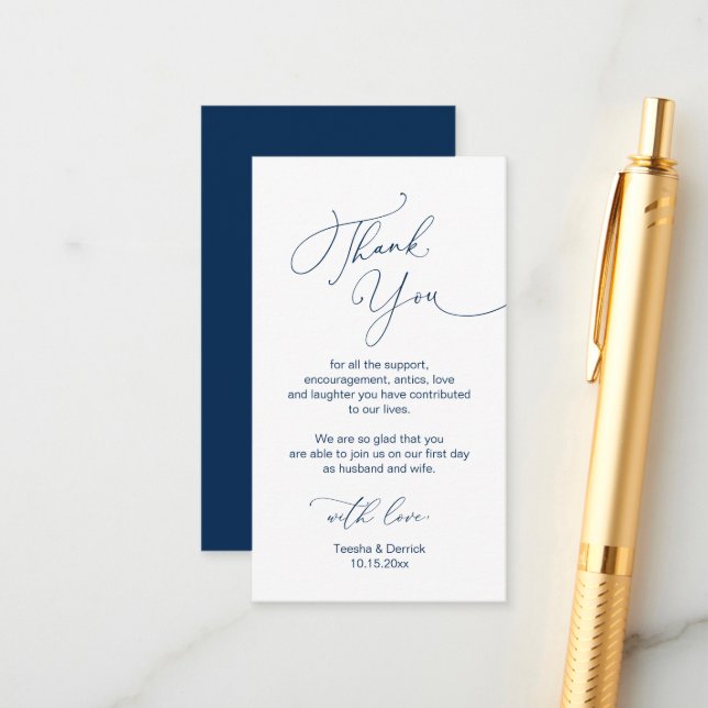 Modern Minimalist Script, Wedding Thank you Enclosure Card (Front/Back In Situ)