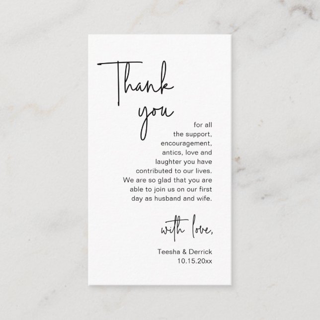 Modern Minimalist Script, Wedding Thank you Enclosure Card (Front)