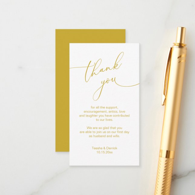 Modern Minimalist Script, Wedding Thank you Enclosure Card (Front/Back In Situ)