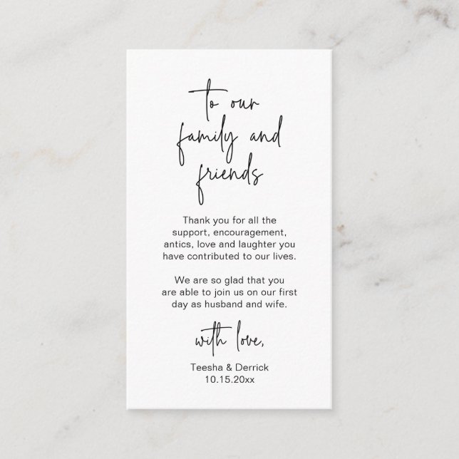 Modern Minimalist Script, Wedding Thank you Enclosure Card (Front)