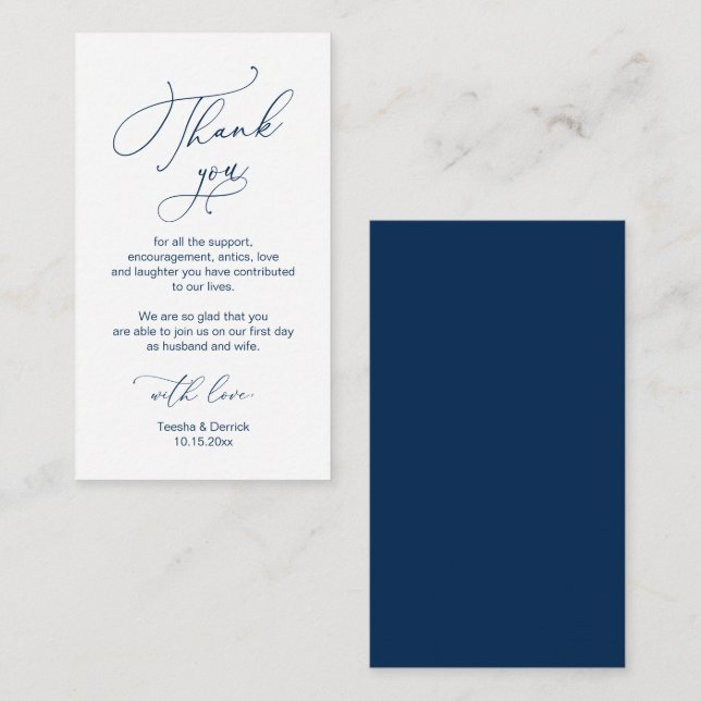Modern Minimalist Script, Wedding Thank you Enclosure Card (Front/Back)