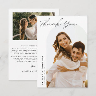 Modern Minimalist Script Wedding Two Photo Thank You Card