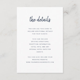 Modern Minimalist Script White and Navy   Details Enclosure Card