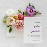 Modern Minimalist Script White and Purple Wedding Invitation<br><div class="desc">These elegant,  minimalist wedding invitations feature purple modern script typography and clean,  sans serif text on a white background for a simple and stylish colourful design you will love.</div>