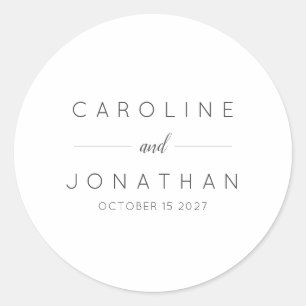 Modern Minimalist Script White Custom Wedding Classic Round Sticker