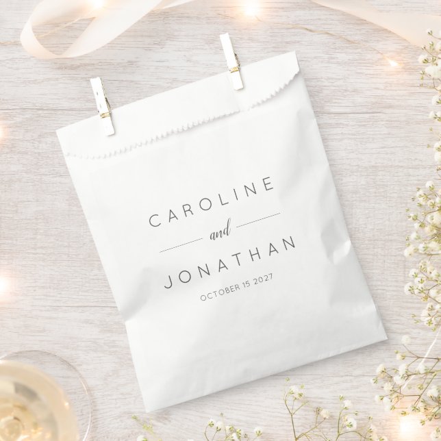Modern Minimalist Script White Custom Wedding Favour Bag (Clipped)