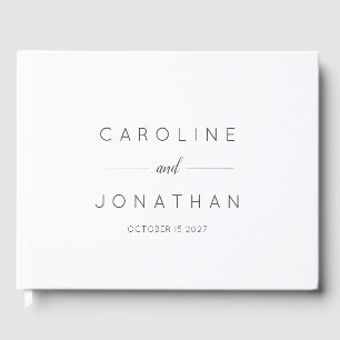 Modern Minimalist Script White Custom Wedding Guest Book