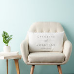 Modern Minimalist Script White Custom Wedding Lumbar Cushion<br><div class="desc">Modern Minimalist Script Purple White and Black Custom Wedding Lumbar Pillow</div>