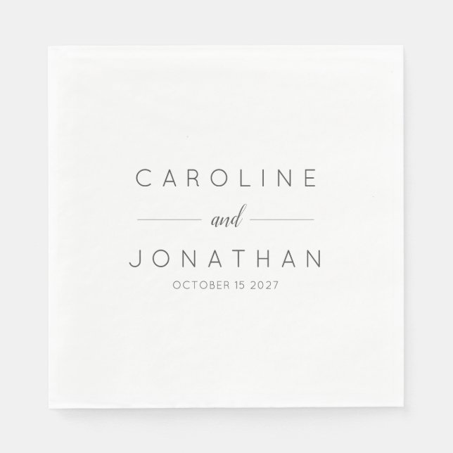 Modern Minimalist Script White Custom Wedding Napkin (Front)