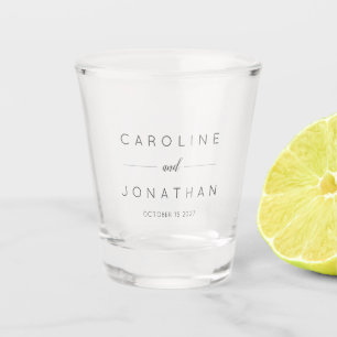 Modern Minimalist Script White Custom Wedding Shot Glass