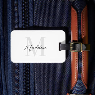 Modern Minimalist Script White Monogram Luggage Tag