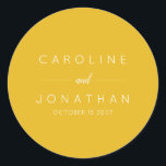 Modern Minimalist Script Yellow Custom Wedding Classic Round Sticker<br><div class="desc">Modern Minimalist Script Yellow Custom Wedding Classic Round Sticker</div>