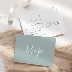 Modern Minimalist Sea Glass Wedding RSVP Postcard